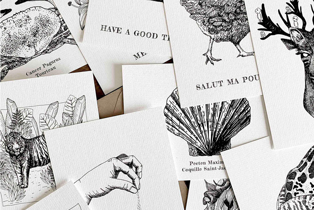 Collection de cartes postales originales en noir et blanc de la marque Maison Paula