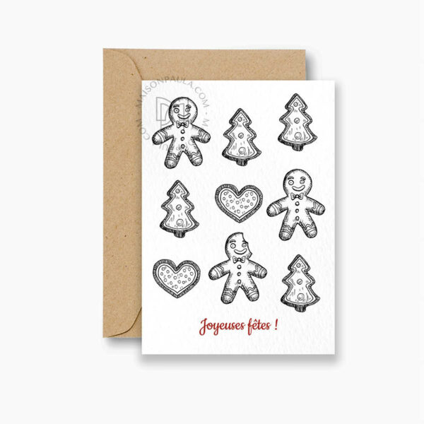 Carte de voeux joyeuses fetes illustration biscuits de Noel